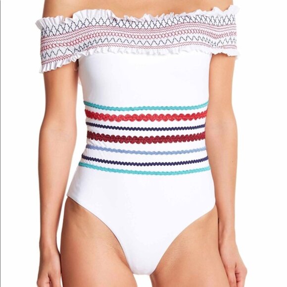 NEW Red Carter Ipanema Smocked Off Shoulder One-Piece Swimsuit - Picture 15 of 16